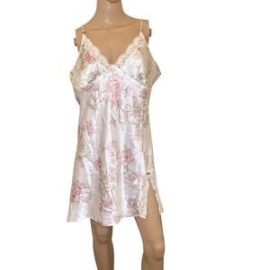 Vintage California Dynasty Satin Nightgown Spaghetti Straps Lace Embroidered Lrg